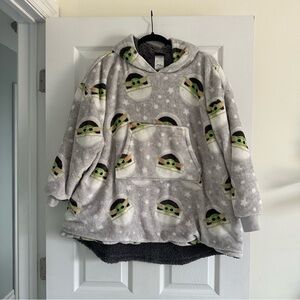 One Size Disney Grogu Women’s Sherpa Hoodie Grey Baby Yoda Fleece Pullover Top